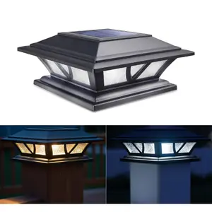 Siedinlar Solar Post Cap Lights Outdoor, Waterproof 2 Modes Warm/Cool White LED, Fits 4x4 5x5 6x6 Wood/Vinyl Posts for Fence, Deck, Railing, Patio & Backyard Decor, Black (1 Pack)