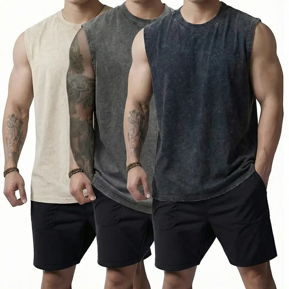 Men's Mineral Wash Sleeveless Tank Tops, Breathable Crew Neck Muscle Tees with Relaxed Loose Cut, Comfortable Casual Shirts, Stylish Versatile Streetwear Essentials for Bodybuilding, Gym Sessions, Beach Days, Festivals, Travel and Summer Outfits