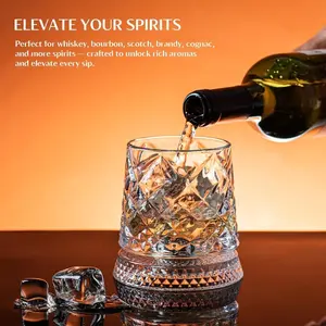 10oz Rotating Whiskey Glass Set (2pcs), Classic Transparent Rocks Glasses, Ideal for Scottish & Bourbon Whisky, Bar, Party, Home Use