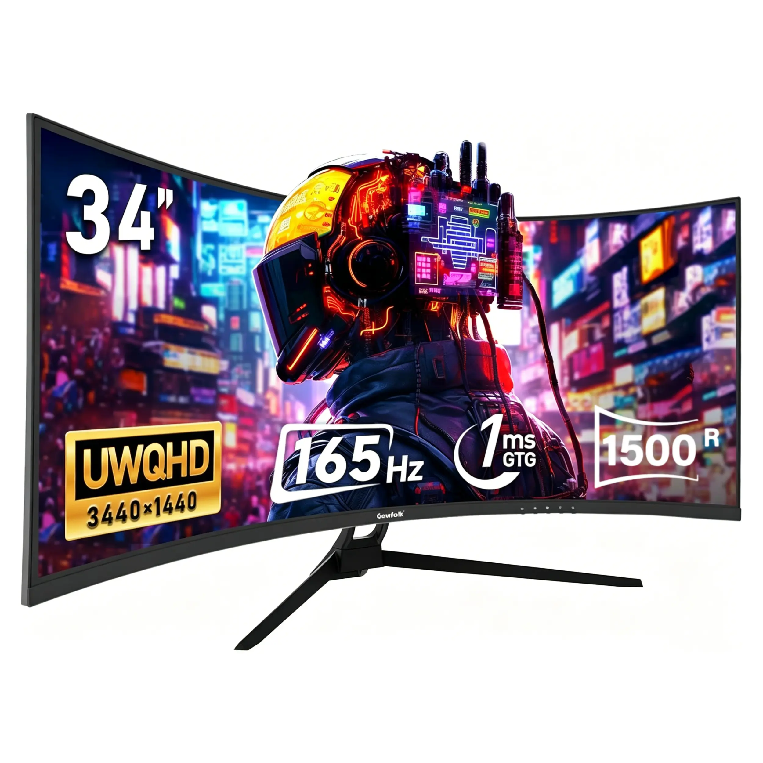 34 Inch Ultrawide Curved Gaming Monitor,165Hz,  1500R 21:9 UWQHD 3440x1440, 3800R Adaptive Sync, Multi‑Directional Adjustable Base, HDMI2.1/DP1.4, PIP/PBP, Low Blue Light,summerwins