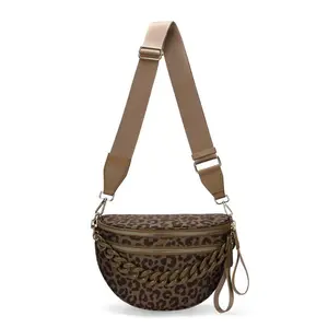 Leopard Print Fanny Pack 3-Way Wear Crossbody Bag Waterproof Nylon Wide Strap Purse