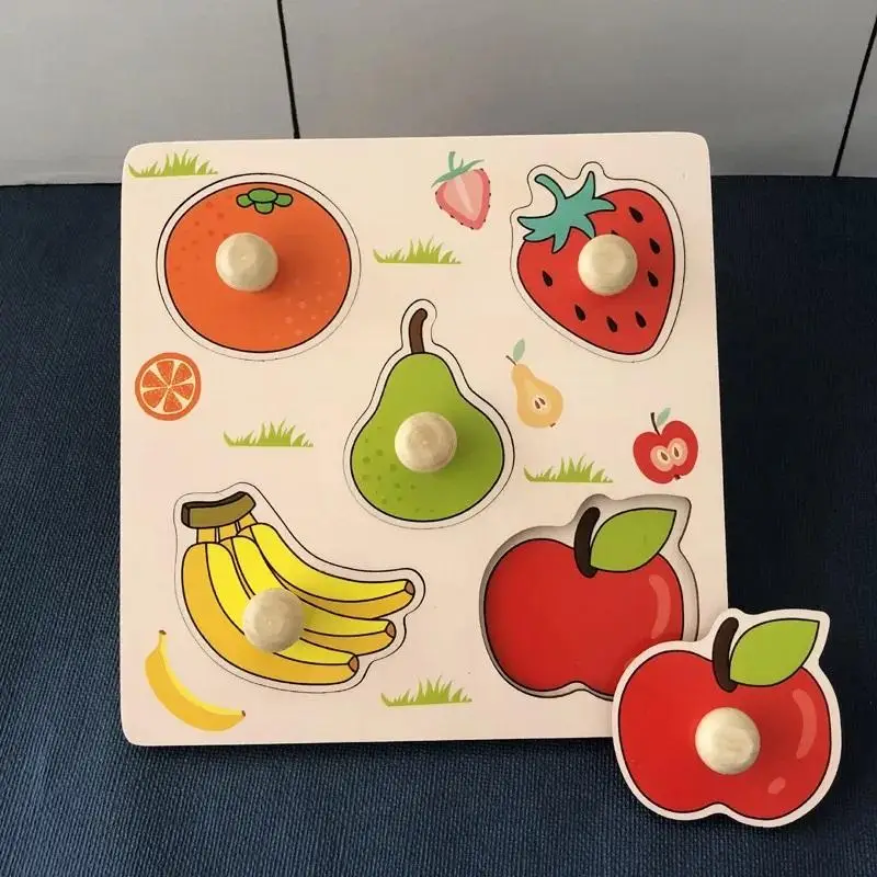 Wooden Fruit Pattern Puzzle Toy, 1 Set Children Hand Scratch Board, Baby Montessori Early Education Fruit Cognitive Puzzle Toy