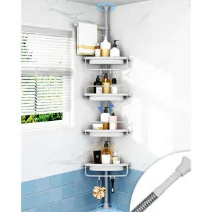 Rustproof Shower  Corner for Bathroom,Bathtub Storage Organizer for Shampoo Accessories,4-Tier Adjustable Shelves with Tension Pole, 34 to 116 Inch, Grey