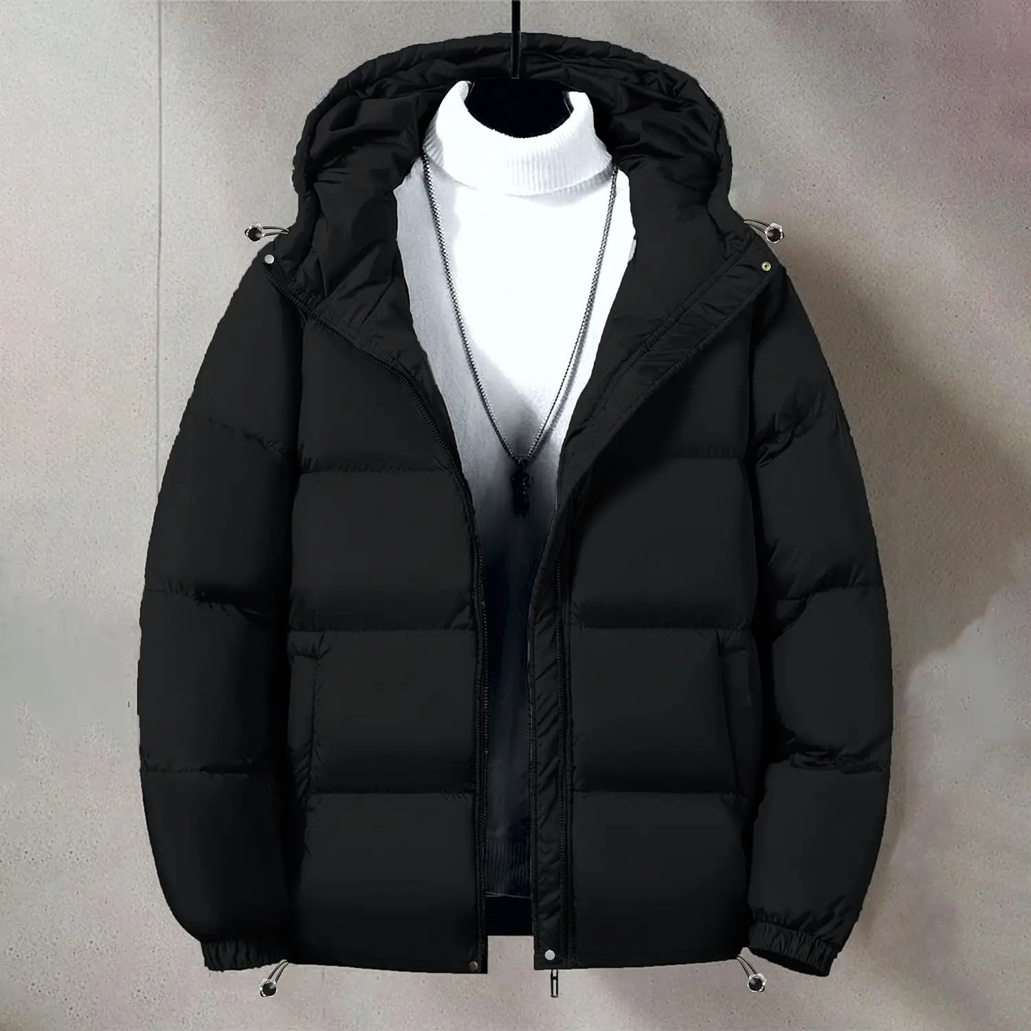 Men's Heavy-Weight Long Sleeve Hoodie, Solid Color Loose Fit Zip-Up Street Fashion Outerwear for Winter, Top, Baggy, Solid Color Coat, Jackets, Menswear, Relaxed Fit, Casual, Longsleeves, Cloth