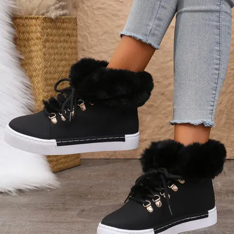 A pair of women's outdoor snow boots new fashionable Korean version versatile fleece thickened trendy short-leg flat snow boots, cold and warm design, autumn and winter outdoor walking shoes, suitable for daily leisure occasions, gifts, PU Leather Boots