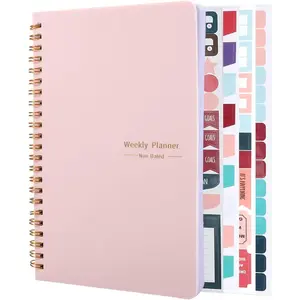 Undated Weekly Planner with Habit , 52 Weeks  Notebook A5 Weekly Goal Planner with Spiral Binding & Stickers Home Work School Supplies for Women Girls 8.2" x 5.7" - Cute Style