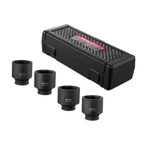 Summervibes VEVOR Axle Nut Impact Socket Set, 1/2 Drive 6-Point 4-Piece SAE Spindle Nut Socket Set, CR-MO Heat Treated Large Socket Set with Storage Case, for Auto Repair, Removing or Installing Axle Nuts