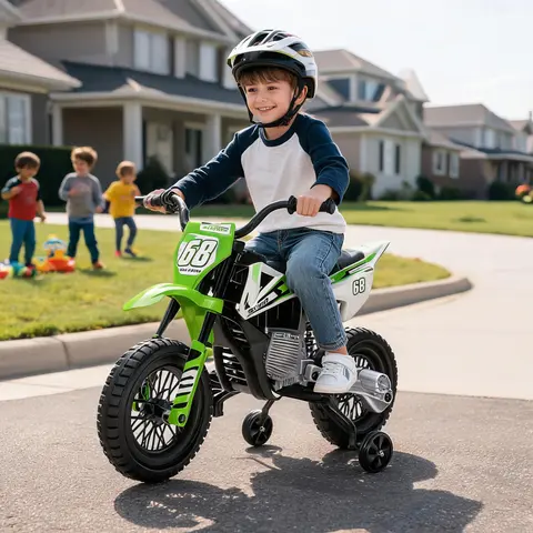 【Black Friday】 GARVEE 12V/24V Kids Electric Dirt Bike Ride-On ATV Toy, Dual 25W Motors, Twist-Grip Throttle, Spring Suspension, Training Wheels, Wear-Resistant Tires, Rechargeable Outdoor Toy for Boys, Cool Gifts for Kids, 28.35x18.9x15.35in,familyfun