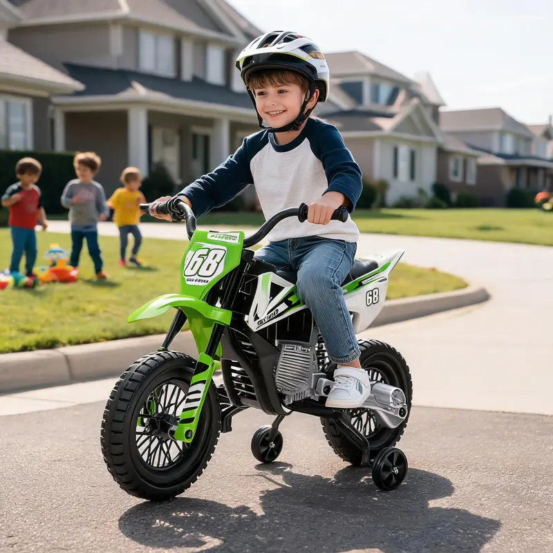 【Black Friday】 GARVEE 12V/24V Kids Electric Dirt Bike Ride-On ATV Toy, Dual 25W Motors, Twist-Grip Throttle, Spring Suspension, Training Wheels, Wear-Resistant Tires, Rechargeable Outdoor Toy for Boys, Cool Gifts for Kids, 28.35x18.9x15.35in,familyfun