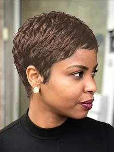 Curly Wave Wig Human Hair Wig for Women Pixie Cut Wig Full Machine Made Wig 150% Density 6 Inch 1PC Afro Curly Wig