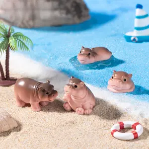New 5-Piece Set Micro Landscape Creative Realistic Chubby Hippo Figurines DIY Decoration Accessories Mini Ornaments Decorative Sculptures Home Decor Accessory Collectible Figurines