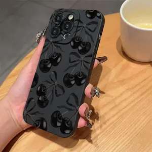 Cartoon Cherry & bowknot pattern phone case, decorative phone protector cover, phone accessories compatible with iPhone 16 15 14 13 12 11 pro Max/Plus,XS Max Xs X