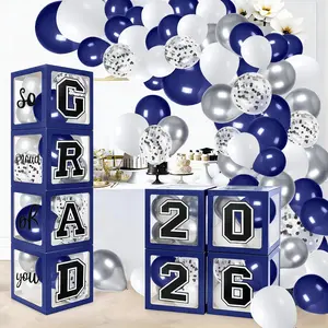 2026 Graduation Party Decorations Set of 4 Boxes with 129pcs Balloons Arch Garland Kit Party Supplies for Any Grades Blue