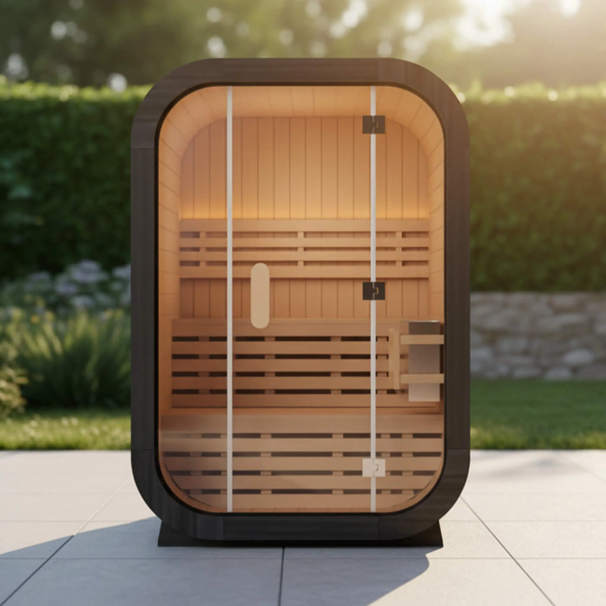 Thermora Lund Luxury 2-Person Weatherproof Outdoor Spruce Wood Cube Sauna Complete Kit, With 4.5KW Electric Stove for Steam Therapy (SAK74290), Two-Person