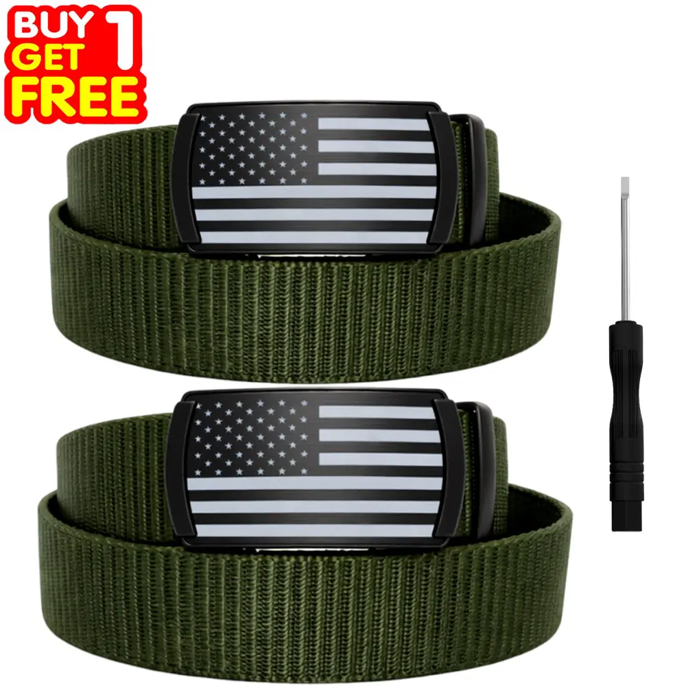 Buy 1 Get 1 Free Nylon Ratchet Belts for Men 2 Pack, Mens Tactical American Flag Golf Belts