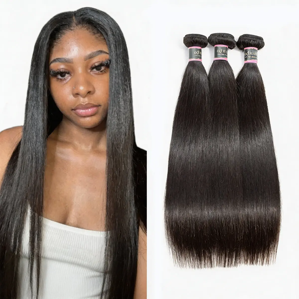 OQ HAIR Straight Human Hair Bundles Brazilian Virgin Unprocessed Straight Hair Weave Bundles Natural Color