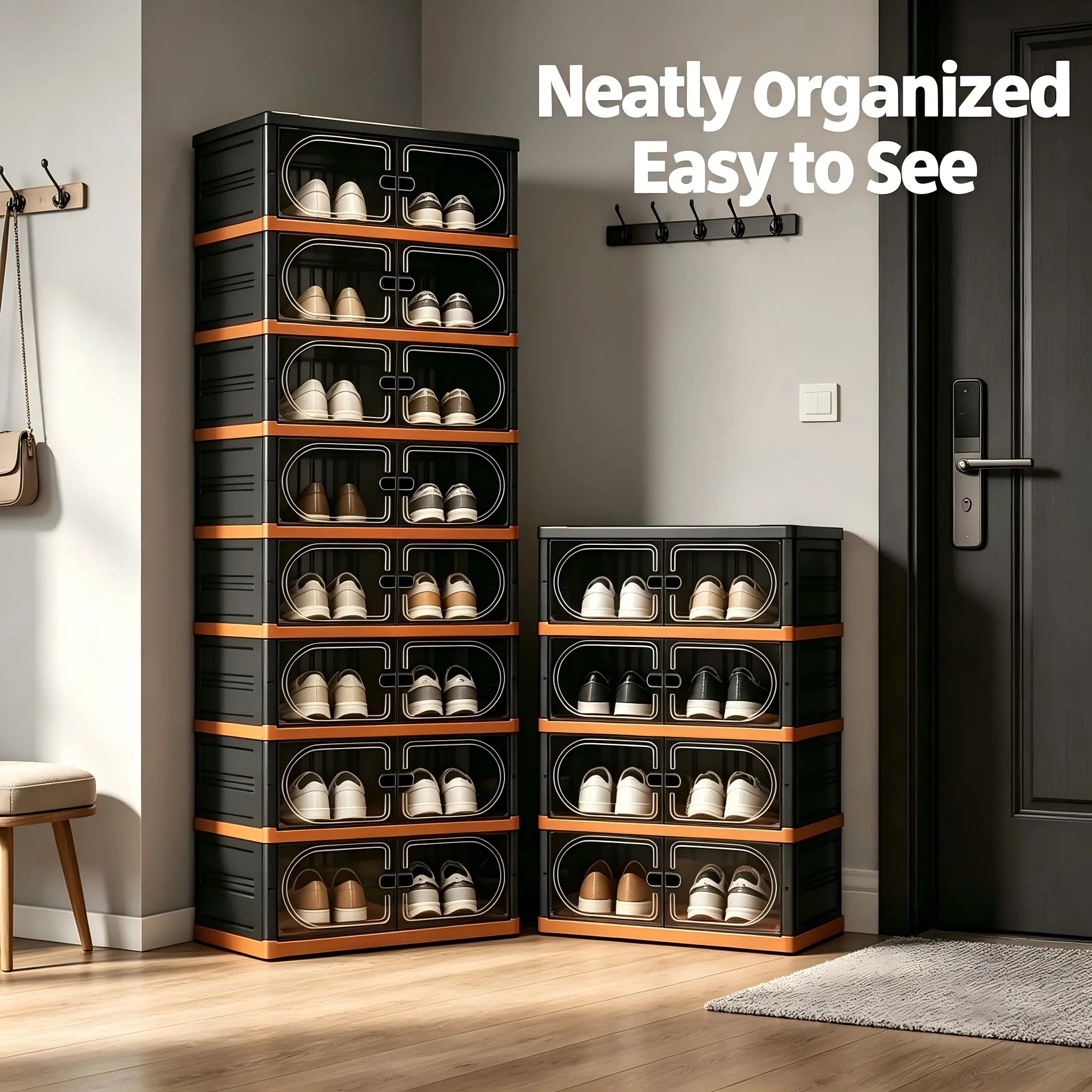 GoldSnake 3/6/9-Tier  Stackable Shoe Cabinet Storage Boxes, Transparent Foldable Magnetic Plastic Storage Boxes, Dust-Proof Shoe Cabinet, Entryway Sneaker Display Boxes, Suitable for Sneakers and Casual Shoes, Large-Capacity Shoe Cabinet Storage Boxes