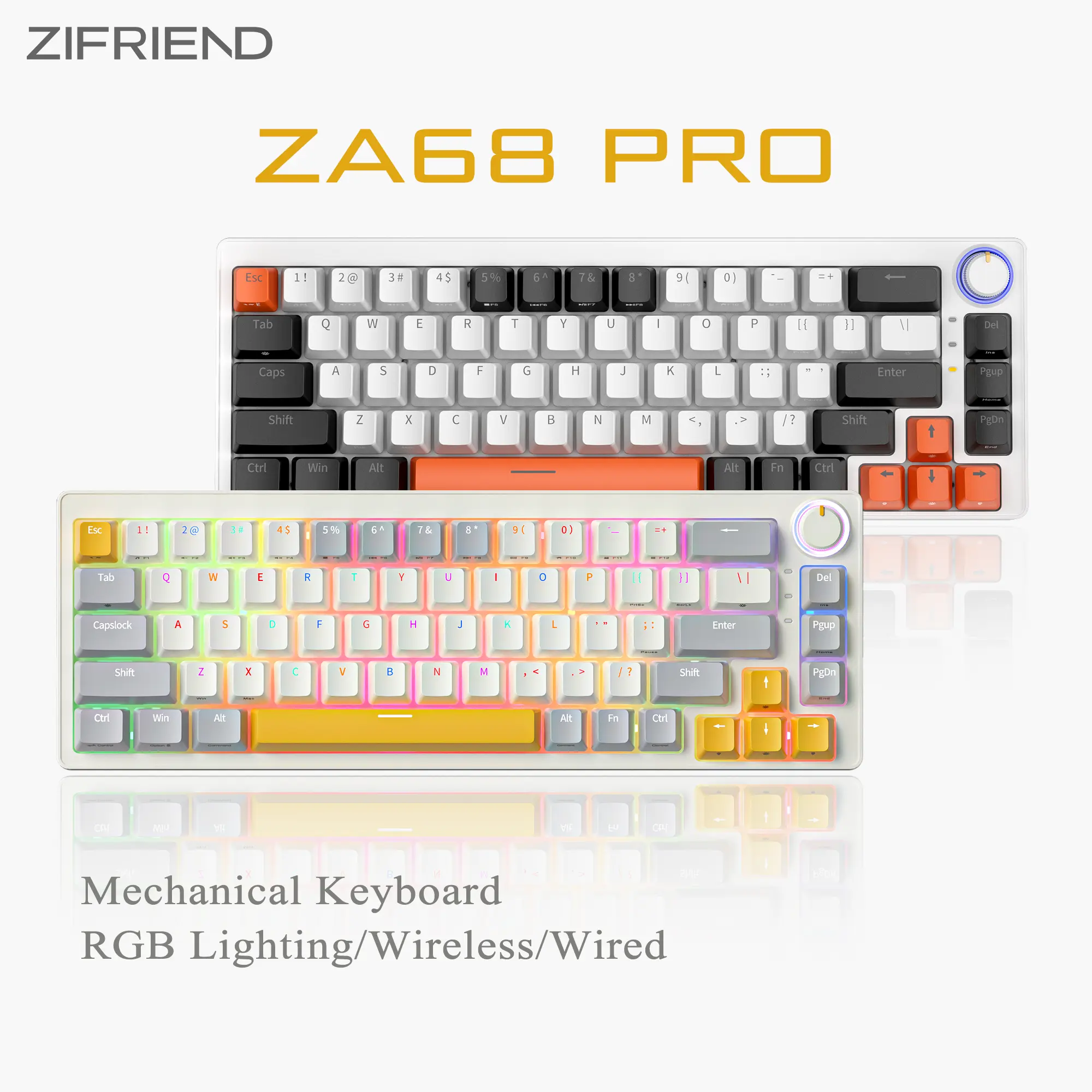 ZIFRIEND ZA68 Pro Mechanical Keyboard with knob 68 Keys Wired
