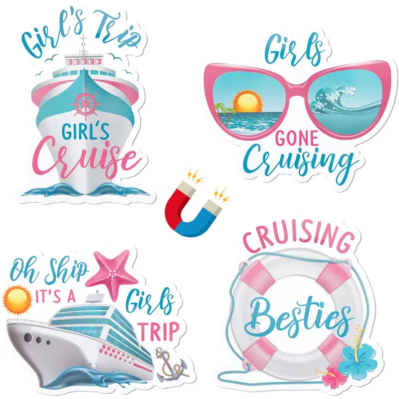 Cruise Door Magnets 4PCS Girls Trip Magnetic Decals, MultiScene for Ship Cabin Car Refrigerator Home Kitchen, Decoration, Fridge Magnets