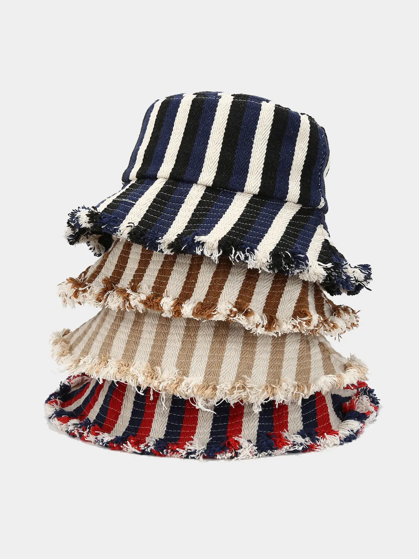 Striped Fisherman Hat Stripes, Perfect for Outdoor Travel And Sun Protection.