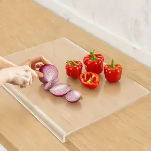 Large Transparent Acrylic Cooking Cutting Board with Non-Slip Edge & Counter, Heavy-Duty Kitchen, Easy-Clean Surface, for all Cooktops (Induction/Stove/Hot Plates), Durable for Dining Use, Kitchenware