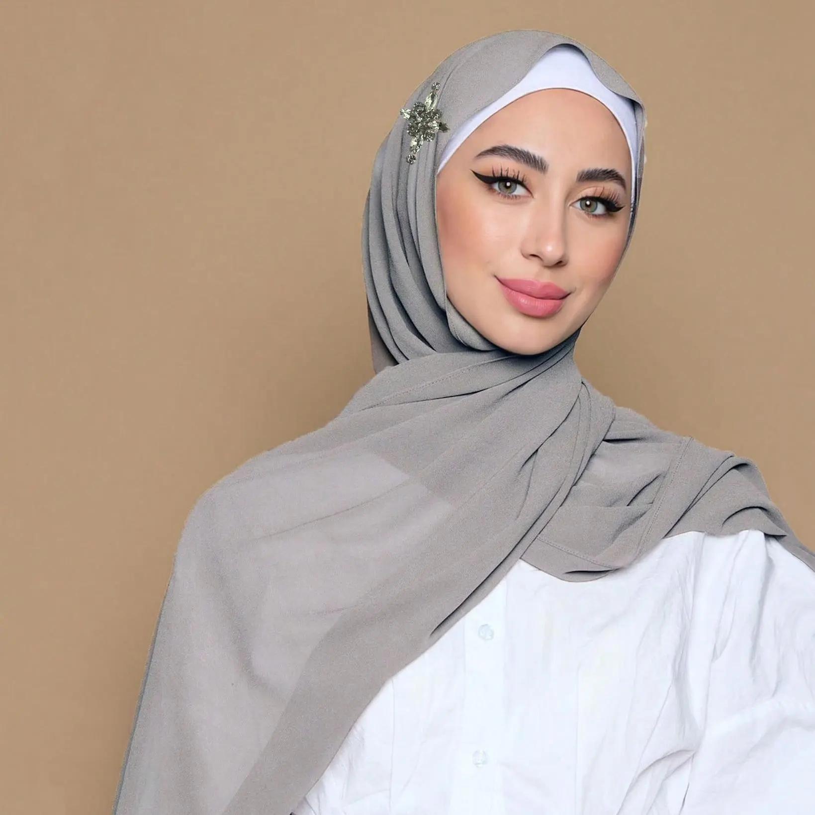 Premium Rhinestone Chiffon Hijab Malaysian Crystal Hijab Muslim Women Shawls Scarf Solid Headwraps Islamic Headscarf