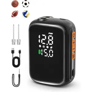 AP1-M Electric Ball Pump: Portable Sports Automatic Ball Air Pump with Digital Precise Pressure Gauge, 15Psi Fast Inflation Basketball Soccer Football Volleyball Rugby Inflator with 2 Needles gift