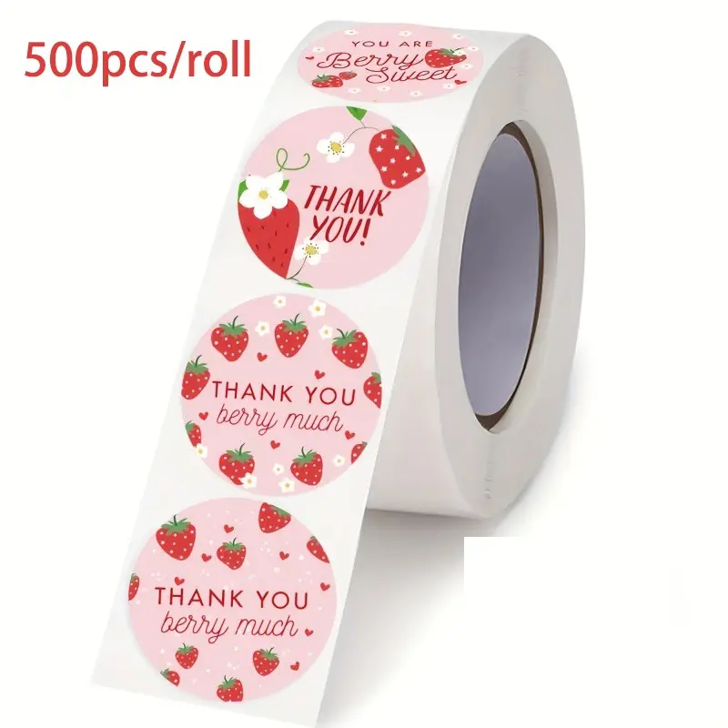 500pcs/set Strawberry Thank-you Stickers Thank You Tags -2.5cm/1inch Round Self-adhesive Label, Decorative Labels, Designed as "you Are so Sweet" Summer Birthday Party Decoration, Sealing and Gift, Strawberry Theme Supplies, party decoration