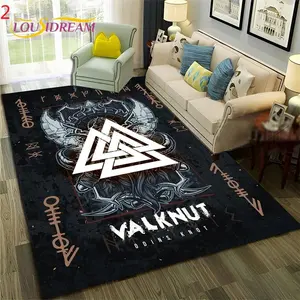Valknut Viking Symbol Flannel Area Rug, Indoor Rug - Oversized Soft Plush Mat for Man Cave & Bedroom, Non-Slip Norse Mythology Pattern Home Decor for Viking Enthusiasts Decorative Rug