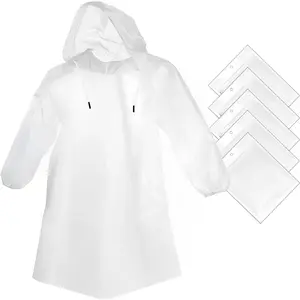 Rain Ponchos Disposable for Adults Women, Clear Family Pack Raincoats with Hood Sleeves for Disney Travel