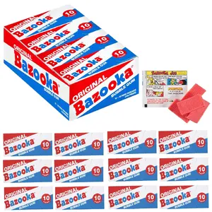 Bazooka Bubble Gum Individually Wrapped Pink Chewing Gum in Original Flavor - 10 Piece Wallet Packs (Pack of 12) - Fun Old Fashioned Candy for Kids