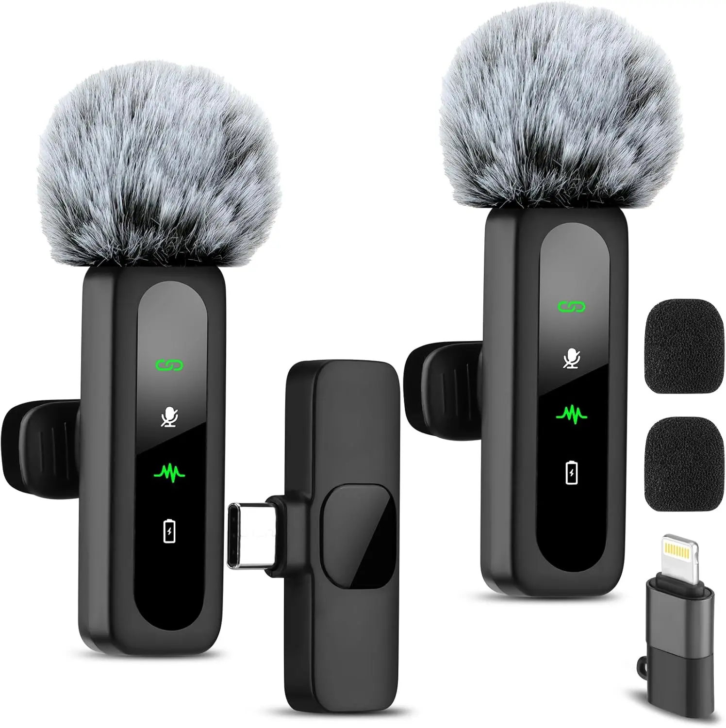 Portable Compact USB-C Lapel Lavalier Microphone - Rechargeable Dual Mics Clip-On Streaming Equipment for Content Creators, USB Type C Receiver, Plug-Connector Cable, Noise-Reducing, Fast Charging, Easy Connection for Android Smartphones