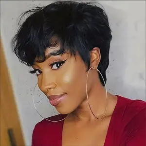 OPQHAIR Elegant Short Straight Pixie Cut Wig for Women Natural Look with Bangs, Soft Rose Net Cap, Perfect for Daily Wear, Short Hair Wig