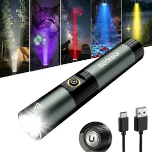 SUOMAX 5-in-1 Tacticle Flashlight ,1800LM White, UV,Yellow, Blue, Red light,Intelligent indicator light, Rechargeable, Zoomable, Tail magnetic attachment,X4Waterproof,Adjustable Brightness Flash Light for Outdoor, Emergency,Camping Accessories