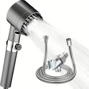 High Pressure Showerhead - 5-Mode Square Rain Spray Handheld Combination with 59-Inch Stainless Steel Flexible Hose, Matte Black Finish, Easy Installation for Modern Bathroom Spa Upgrades