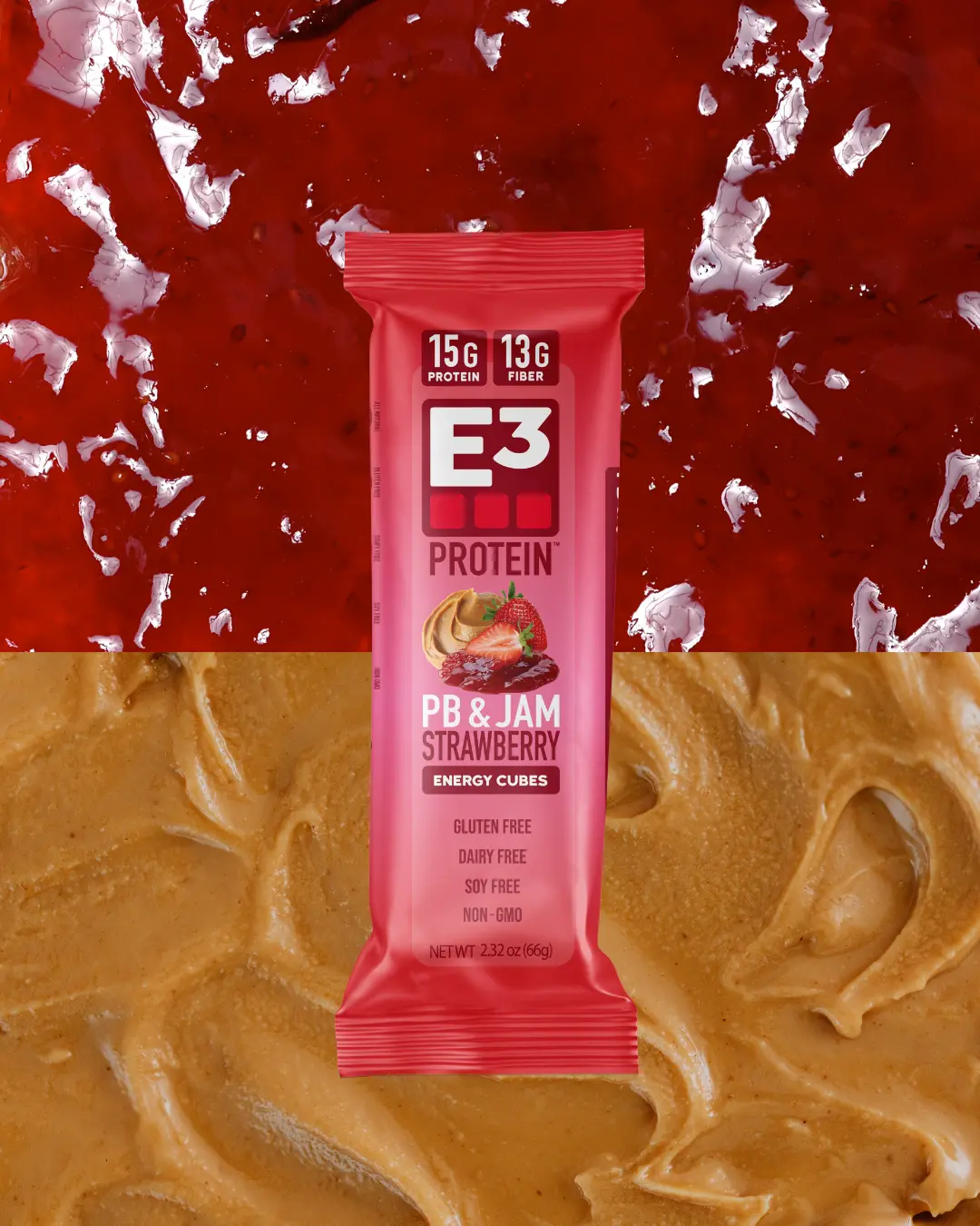 PB & Jam Strawberry Protein Bar(12 bars per Box)-Nuts,Grain Free,High Protein, Non-gmo,Soy Free-No Sugar Alcohols