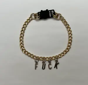 Pet Collar - F*CK - gold chain and silver letters - custom length - breakaway safety clasp