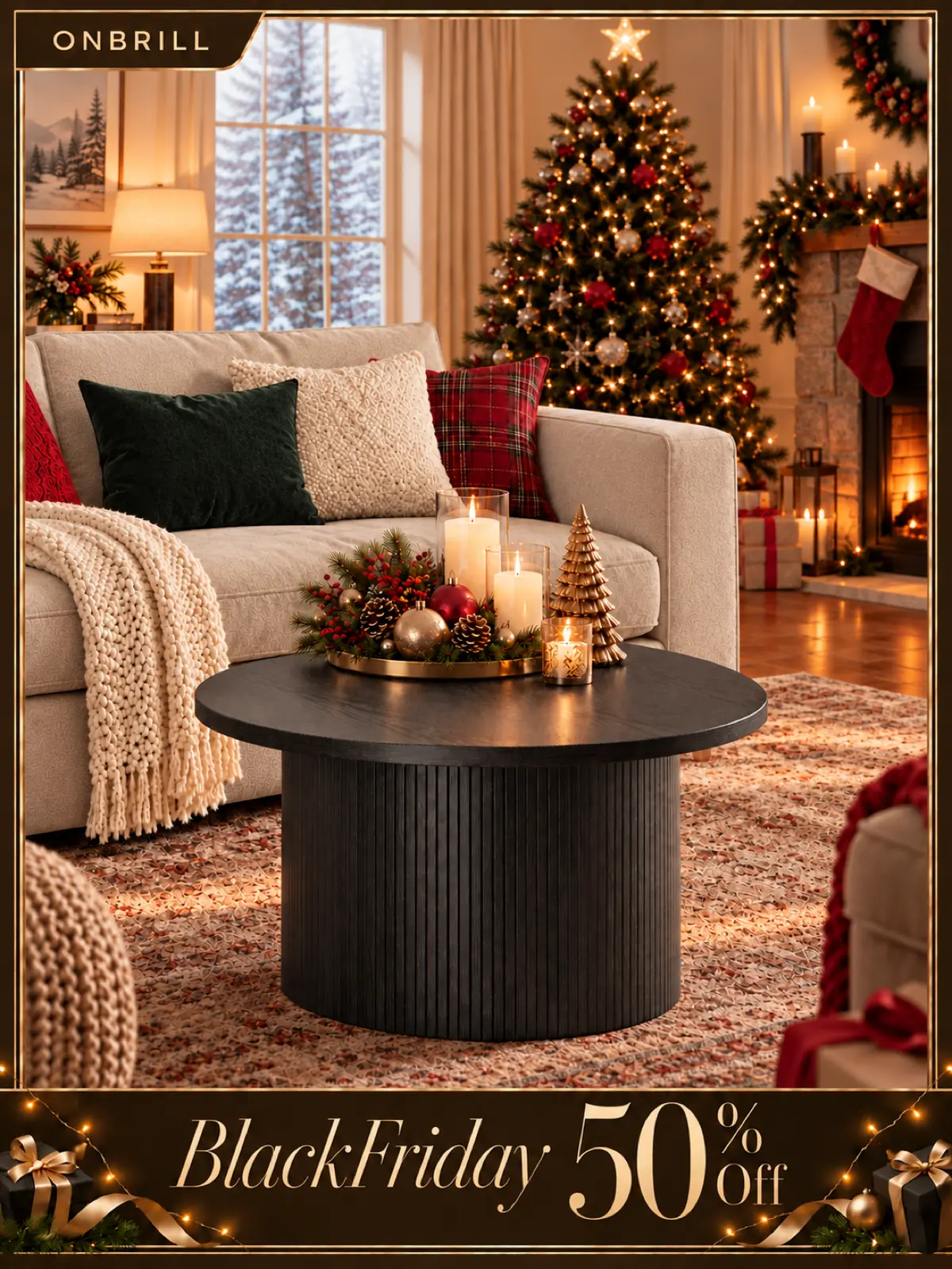 【Black Friday】ONBRILL 31.5" Gorgeous Fluted Coffee Table, Round Mid Century Coffee Tables for Living Room, Cute Modern Wood Coffee Table, Drum Accent Small Center Table, Bedroom Furniture, Christmas Gift