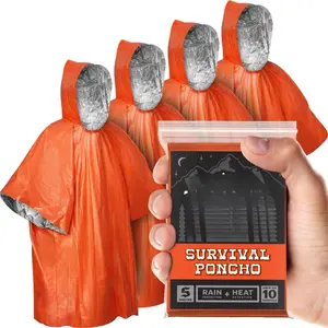 Rain + Heat Emergency Poncho - Wearable Mylar Space Blanket For Hiking, Camping, First Aid, Survival