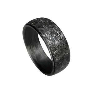 Carbon Fiber Ring with Real Gibeon Meteorite Inlay for Men or Women