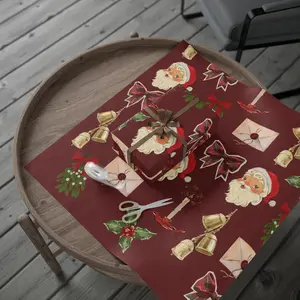 Vintage Santa Mistletoe Bells Christmas Wrapping Paper
