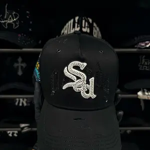 1:1D4ndy H4ts S4d Boys Dias Nublados Black Baseball Cap with Distressed Design and Silver Logo G5