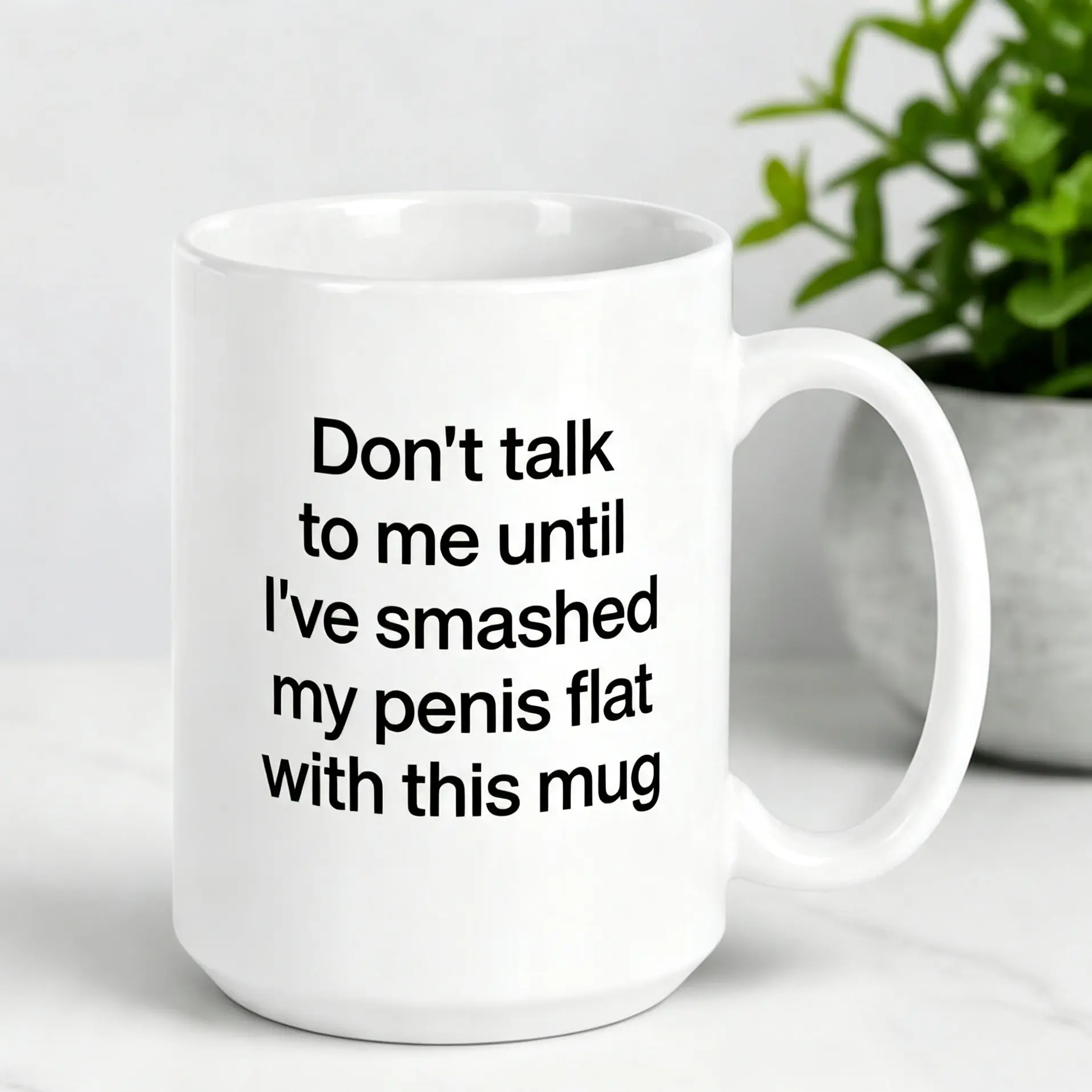 Don't talk to me until I've smashed my penis flat with this mug. | Funny Adult Coffee Mug, Ceramic Aesthetic Words, Meme Merch, Rude Gag Gift quote durable law