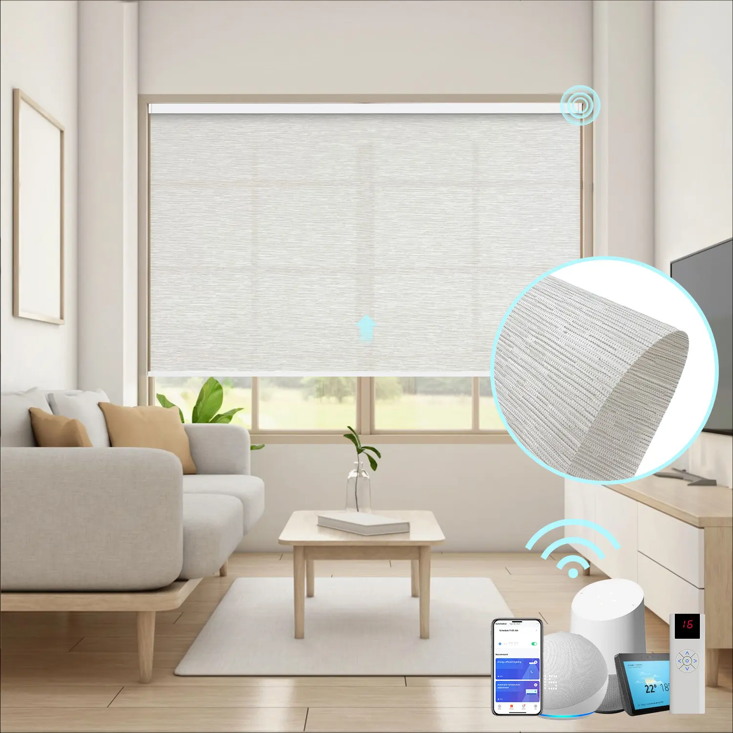 Remote Roller Shades(31"-42" Width ),Light Filtering Fabric, Cordless Bluetooth Rechargeable Auto blinds for windows kitchen, living room, kids room, bathroom