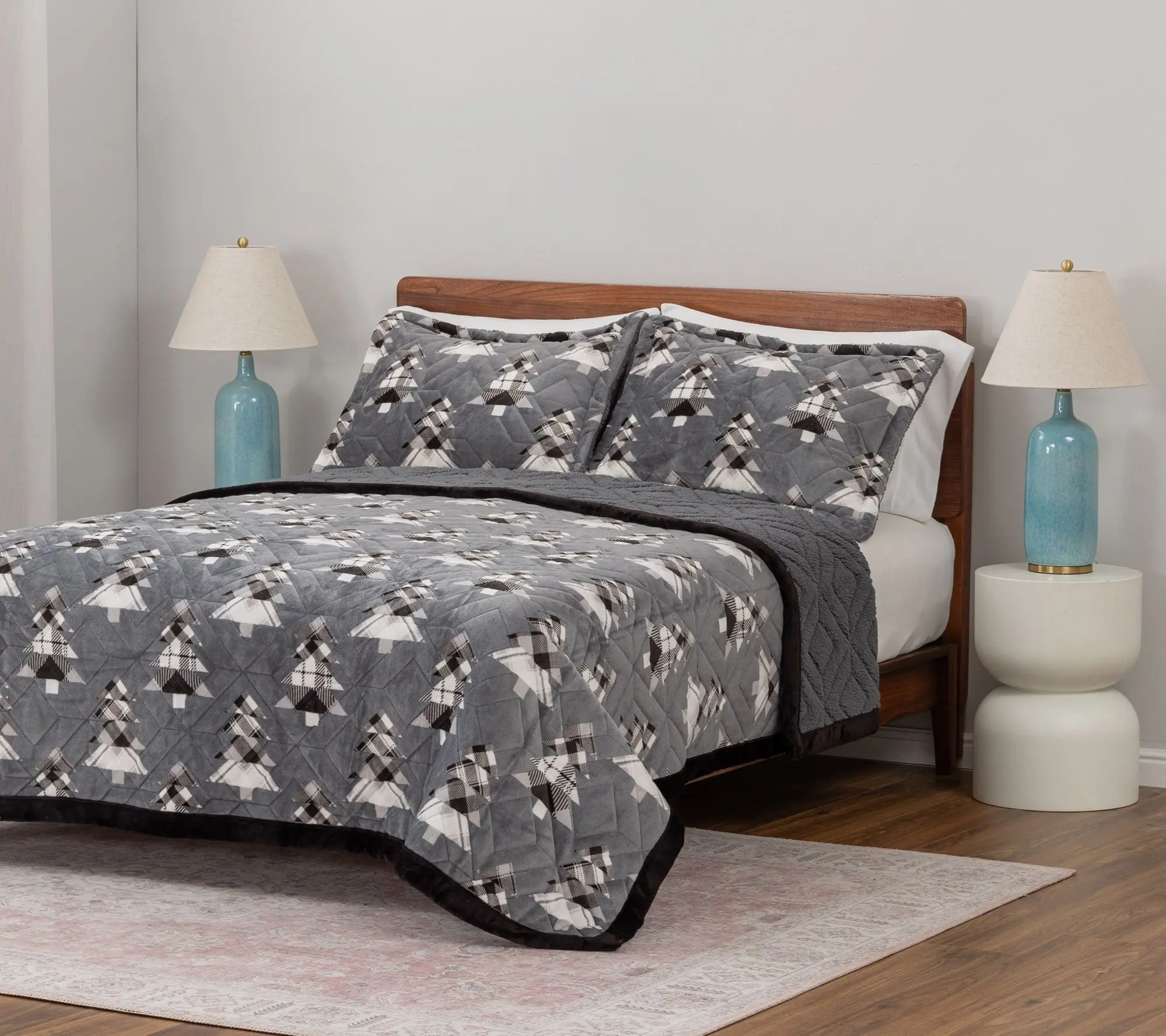Berkshire Ultrasonic Velvetsoft rev. Sherpa Coverlet & Sham Set-QN