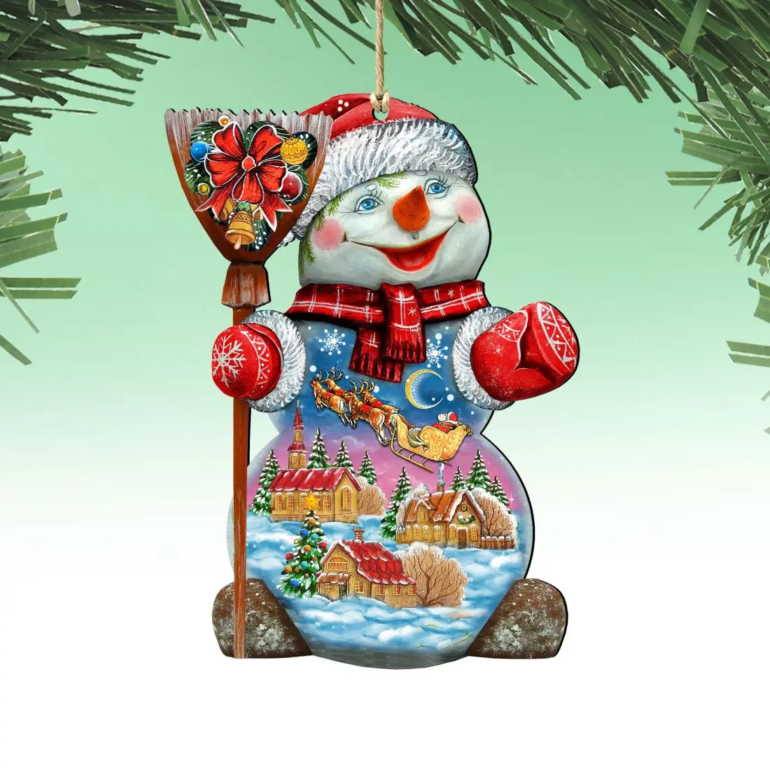 Designocracy 818158-S2 UV-Coated Sturdy Handmade Christmas Wooden Ornaments - 5x5.5in Santa-Claus in Night Sky, Set of 2, Holiday Decoration, Indoor Use, Festive Home Gift, Gift Bag Compatible, Story Card Included