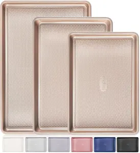 HONGBAKE Baking Sheet Pan Set of 3, Cookie Sheets for Oven, Nonstick Half/Quarter/Jelly Roll Pans with Diamond Texture Pattern