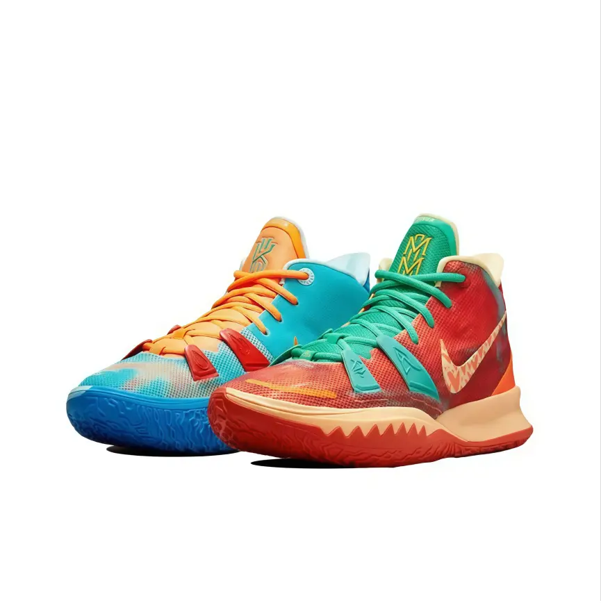 Unisex 1-Tone Mesh Mid Basketball Sneakers, Asymmetric Red-Blue-Orange Contrast, Textured Side Logo, Serrated Traction Outsole, Lightweight Cushioned Sole, Court-Street Training Sports Collectible Shoes
