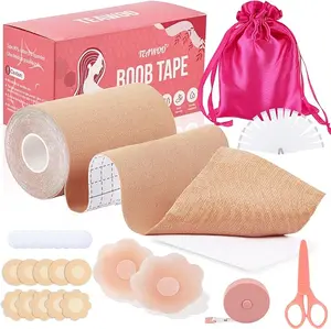 Boob Tape Kit, Breast Lift Tape for Large Breasts, Invisible Boobtape for A-G Cup(Beige,4 in) Womenswear