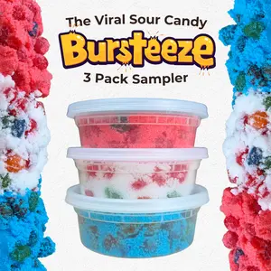 Candeeze Bursteeze 3-Pack Sampler - Red, White, Blue - Srawberry, Marshmallow, Blue Razz - Sweet, Sour, Extreme Sour - TikTok Trending Candy - Made in USA